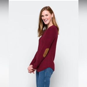 XS LETY & ME Josey Elbow Patch Sweater - Burgundy
